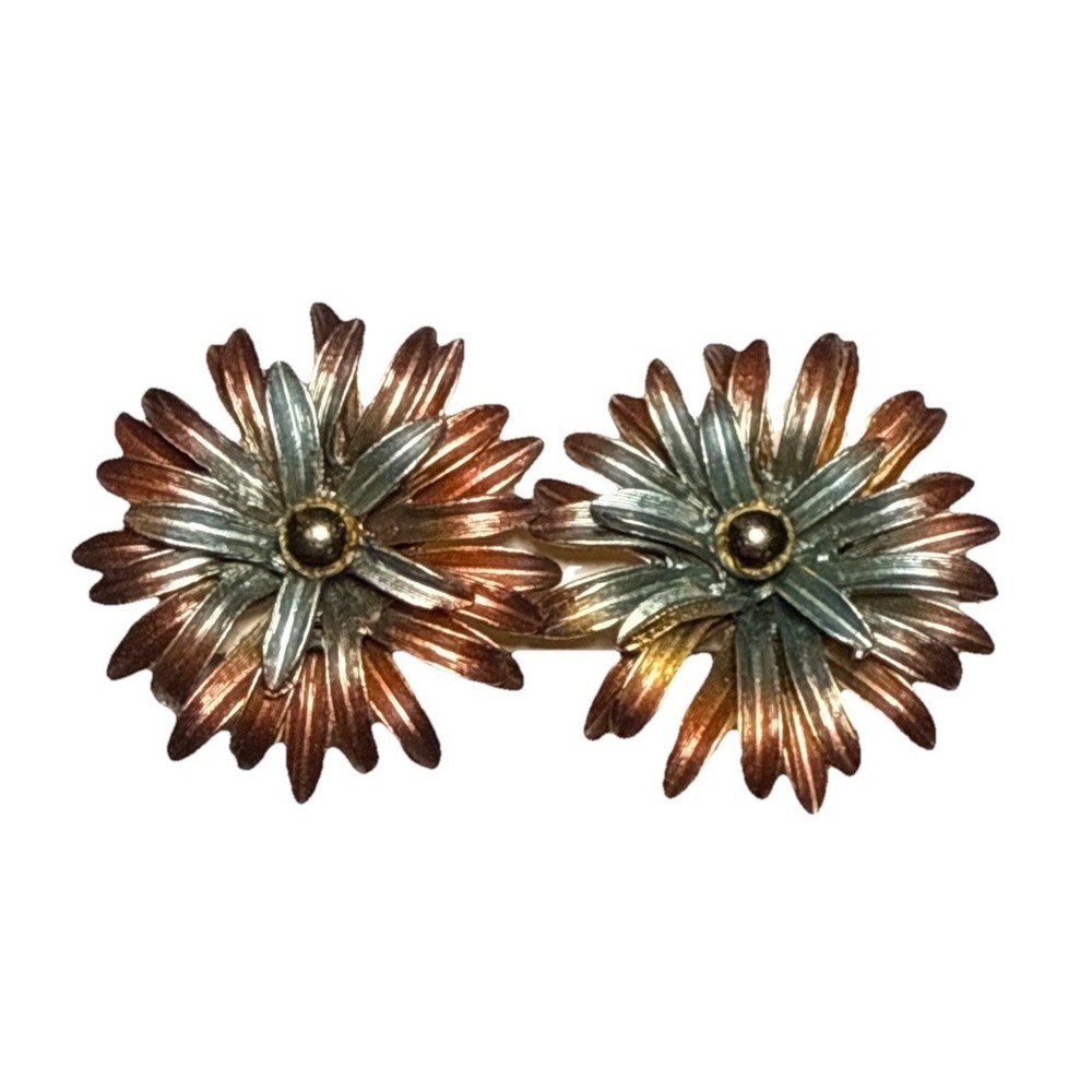 Park‎ Lane Multi-Tone Metallic Flower Clip On Earrings Vtg J-7E